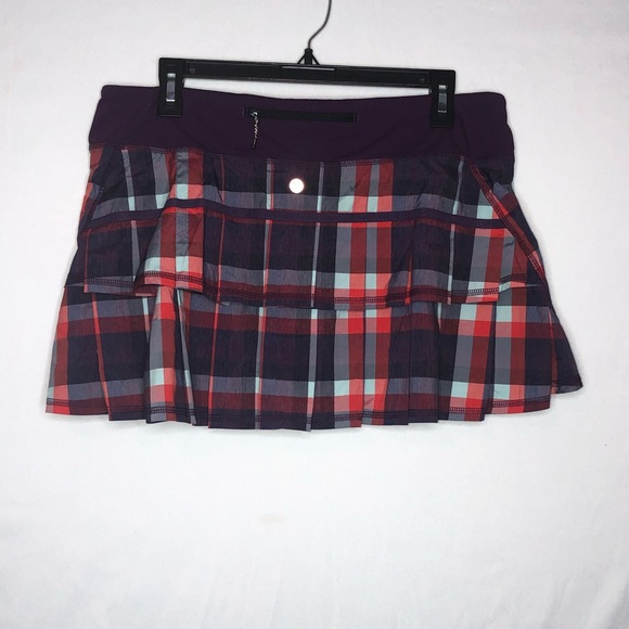 Lululemon Run Pace Setter Skirt Wheezy Check SZ 10 - Picture 4 of 7